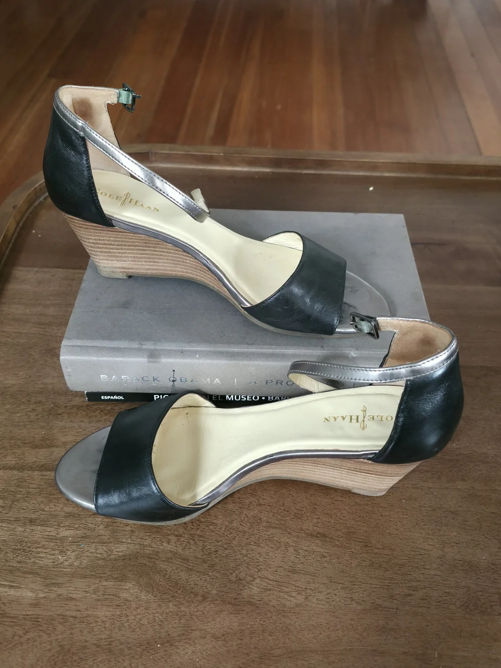 Cole Haan Women’s Black Leather Open-Toe Ankle-Strap Sandals